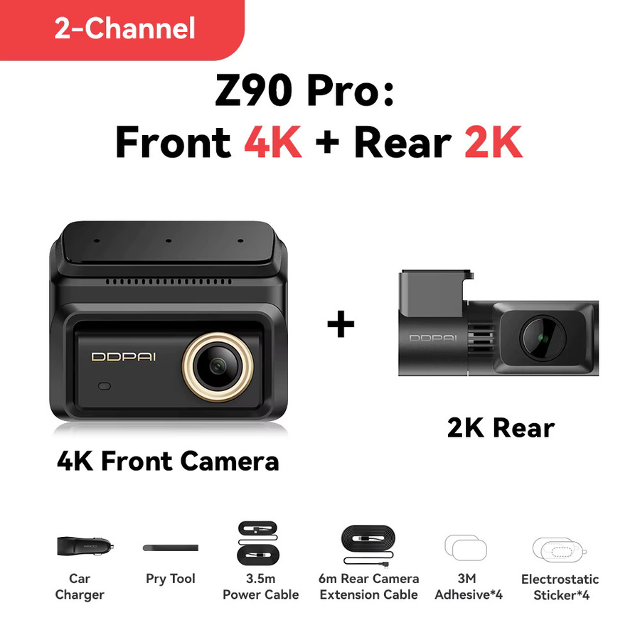 DDPAI Z90Pro Dual Dash Cam mit 4K UHD und 2K Auflösung, Sony STARVIS 2 IMX678 Sensor, HDR, ADAS, Sprachsteuerung, WiFi und Parkmodus, Schwarz - Bild 3