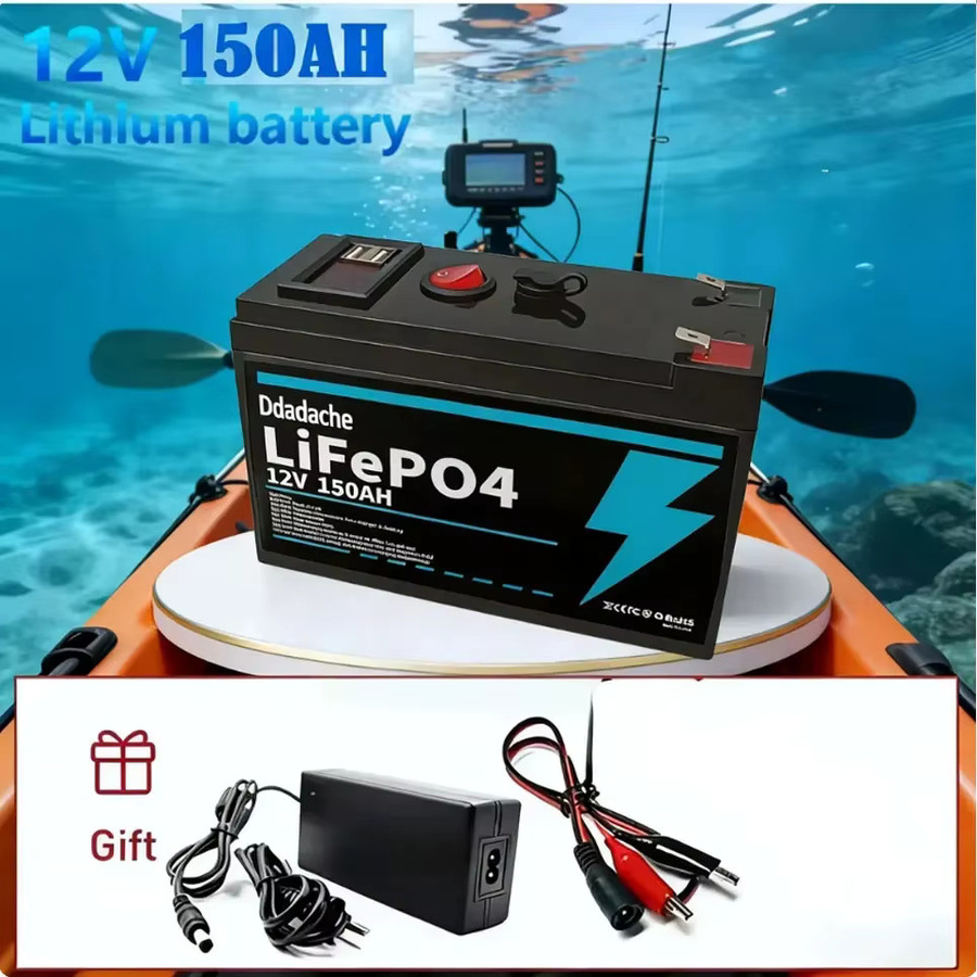 12V Lithium-Batterie 150Ah LiFePO4 mit integriertem BMS in Schwarz für USV, Kajak-Fischfinder, Solarmodule und Radio - Bild 6
