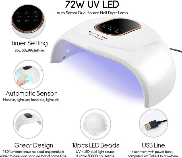 VANREESA Nageltrockner LED UV-Lampe, 72W, White - Bild 1