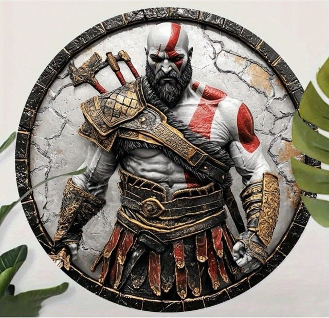 HELLOYOUNG Kratos God of War Metallwandschild rund, Multicolour, Durchmesser: 20,32 cm - Bild 1