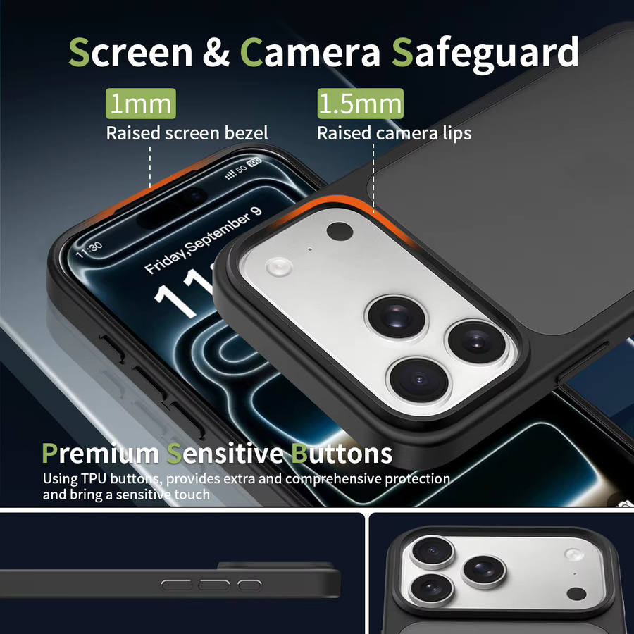 Stoßfeste matte Schutzhülle von NYFundas für iPhone 17 Pro Max, 16, 15, 14, 13, 12 – Schlanke Handyhülle mit harter Rückseite in Schwarz oder Orange - Bild 3
