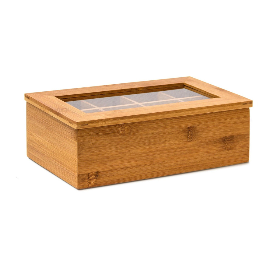 Relaxdays Teebox aus Bambus in Natur, lackiert, luftdicht mit 8 Fächern, B: 28 cm, T: 16 cm, H: 9 cm - Bild 2