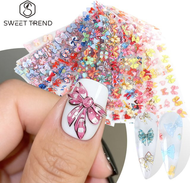SWEET TREND Nageltransferfolien, 10 Stück, Schleifen- und Herz-Designs - Bild 1