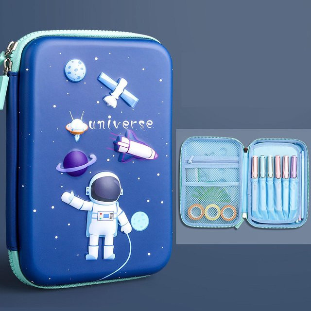 Wasserdichtes Federmäppchen mit Astronauten-Muster als Schreibwarenbox und Kosmetiktasche für Schulkinder in Dunkelblau und Grau - Bild 1
