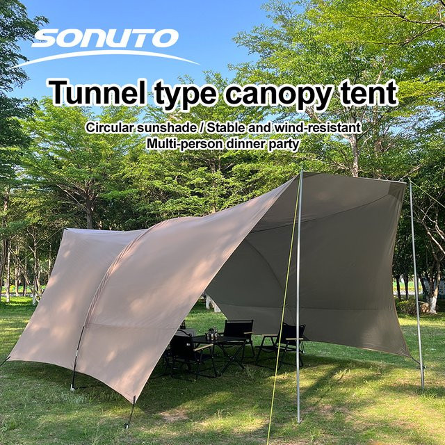Sonuto Campingzelt mit Silberbeschichtung und UV-Schutz, wind- und regendichtes Überdachungszelt für den Außenbereich, Farbe: Silber/Beige, B/T/H: 550 x 400 x 220 cm - Bild 1