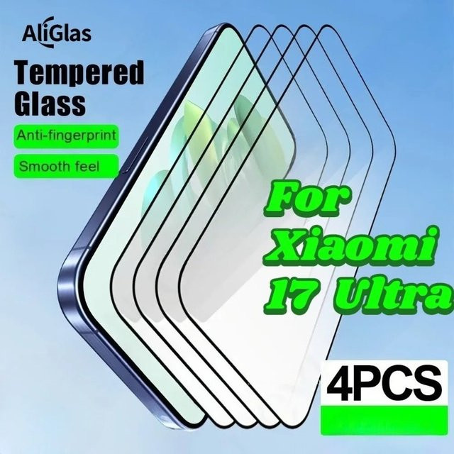 4er-Pack Displayschutzfolie aus gehärtetem Glas mit schwarzen Kanten für Xiaomi 17 Ultra, transparent und glänzend - Bild 1