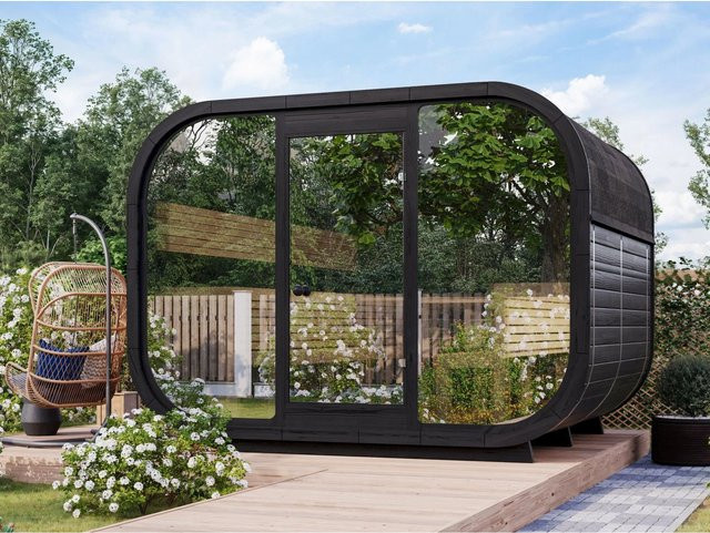 Fjordholz Fass-Sauna Modell Luxe-3 Premium Black Edition Bausatz aus Thermoholz und Thermo-Espenholz mit Sicherheitsglas - Bild 1
