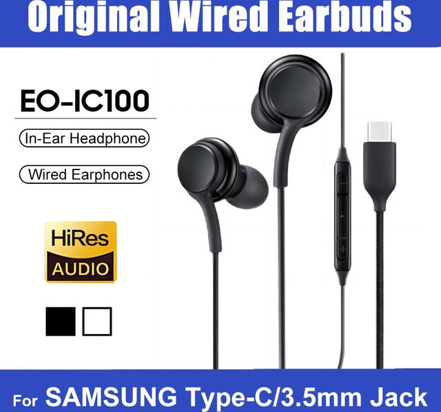 In-Ear Kopfhörer mit USB-C und 3,5mm Klinkenanschluss für Samsung Galaxy S25 S24 S23 S22 S21 Ultra Plus FE und Android-Smartphones in Schwarz oder Weiß - Bild 1