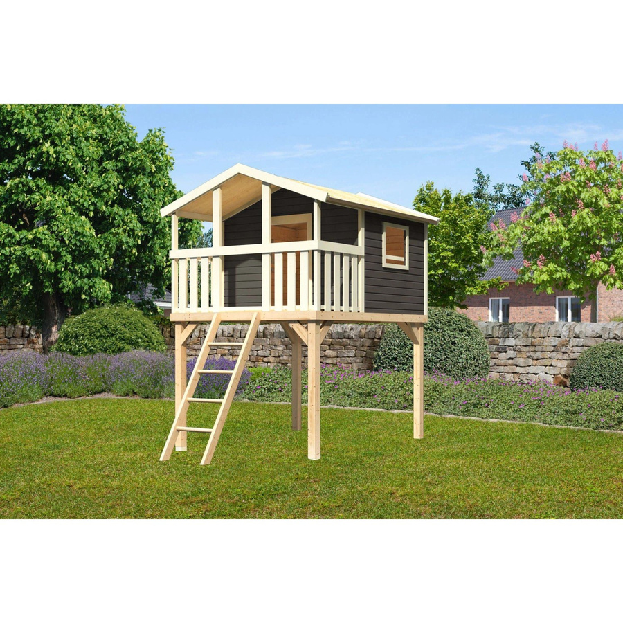 Karibu Spielturm Benjamin Stelzenhaus mit Holzleiter in Terragrau, B/H/T: 225 x 309 x 250 cm - Bild 2