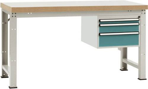 Manuflex Werkbank WP5612.5021 in Wasserblau und Weiß aus Stahl und Holz, B/T/H: 200 x 80 x 70 cm - Bild 1
