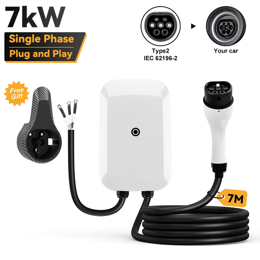 JDMEX Typ2 EV-Ladestation 7KW mit 7m Kabel, IEC62196-2 32A 1-Phasen Elektroauto-Ladestation Plug-and-Play Wallbox, Weiß - Bild 6