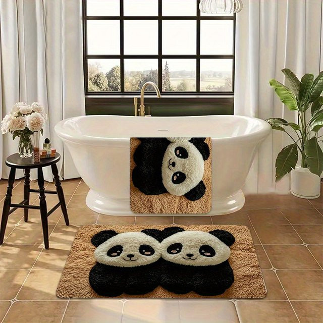 VIKAMA Badezimmermatte Panda mit rutschfester Oberfläche und schnell trocknender Funktion, mehrfarbig - Bild 1