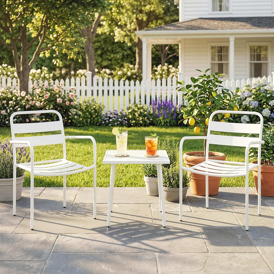 Outsunny 3-teiliges Bistroset aus Metall mit Glastisch und 2 Gartenstühlen in Weiß, B/H/T: 58 x 82 x 55 cm - Bild 2