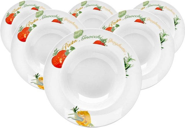 Van Well Pastateller Milano aus Porzellan, 6er Set, Weiß/Mehrfarbig, Durchmesser: 27 cm, Höhe: 4,5 cm - Bild 1