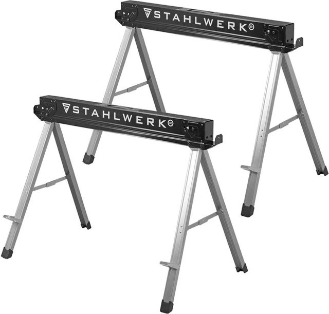 STAHLWERK Sägebock 2er Set Universal Arbeitsbock Klappbock aus Metall in Schwarz und Silber mit 500 kg Tragkraft - Bild 1