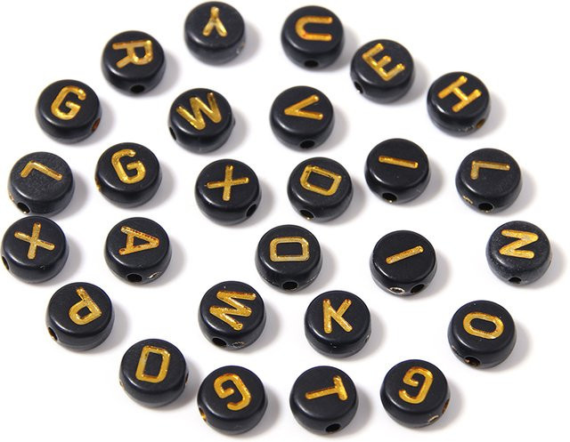 louleur Buchstaben Perlen, Acryl, Schwarz, Runde flache Alphabet Spacer - Bild 1