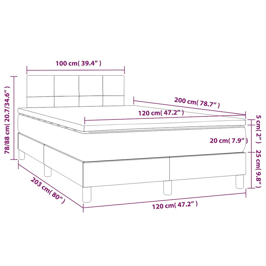 vidaXL Boxspringbett mit Matratze Hybrid-Design in Dunkelgrau, B/T: 120 x 200 cm - Bild 3