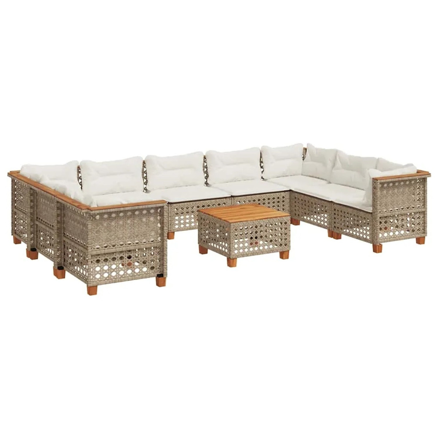 vidaXL 10-teilige Garten-Sofagarnitur aus Polyrattan in Beige mit Kissen und Tisch, L-Form mit Akazienholz und pulverbeschichtetem Stahl - Bild 2