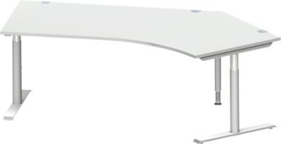 Schäfer Shop Genius Winkelschreibtisch MODENA FLEX 135 Grad mit T-Fuß-Rundrohr, höhenverstellbar, Ansatz rechts, Farbe: lichtgrau/weißalu, Breite: 216,5 cm - Bild 1