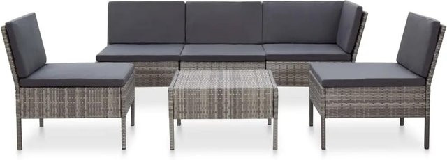vidaXL 6-tlg Garten-Sofagarnitur aus Poly Rattan in Anthrazit mit Auflagen und Couchtisch - Bild 1
