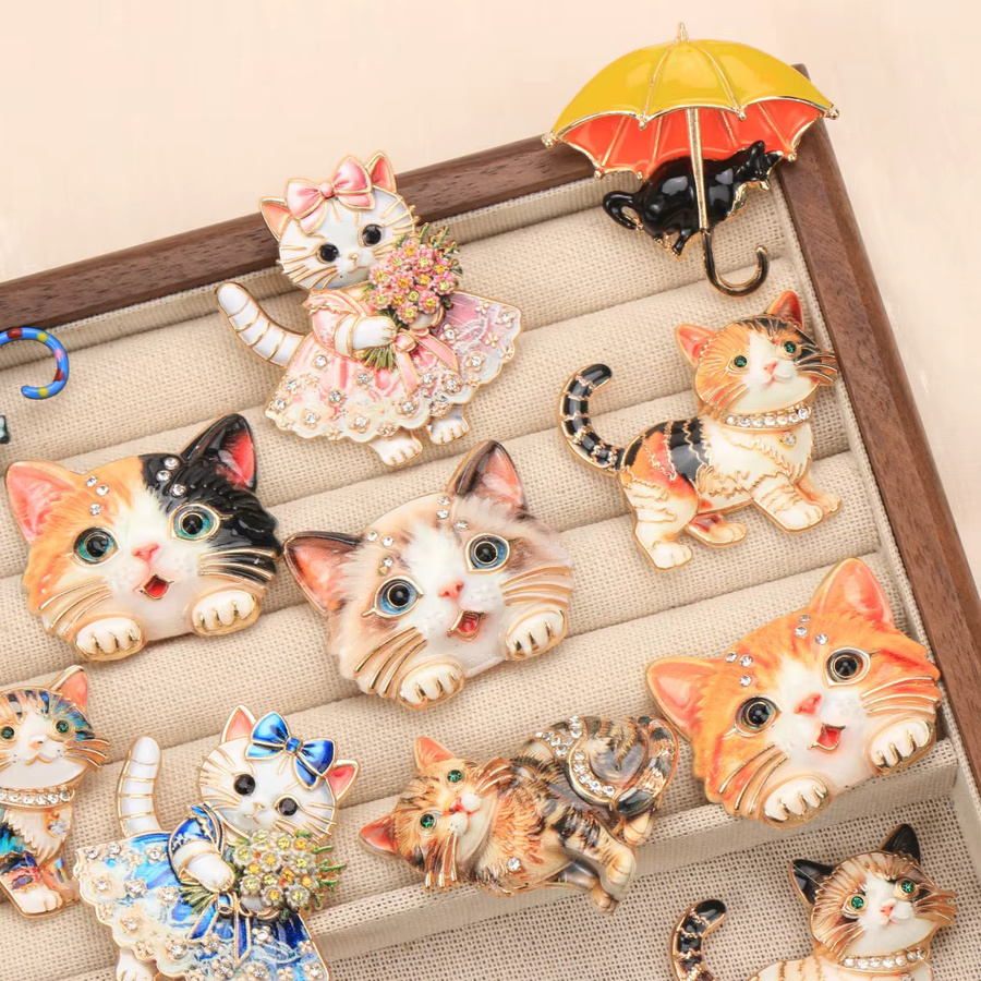 QATT Brosche, Cartoon-Katzen-Design, Kristall, Bunt, Unisex - Bild 2