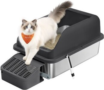 FEANDREA Katzenklo Edelstahl XXL Offene Katzentoilette mit Schaufel für große Katzen, B/T/H: 61,0 x 41,0 x 30,2 cm - Bild 1