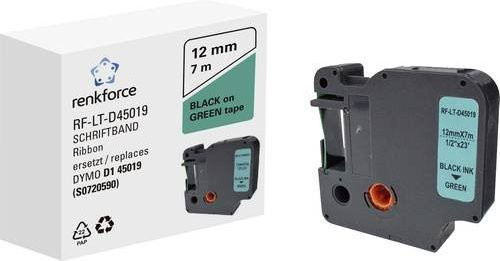 Renkforce Beschriftungsband RF-LT-D45019 kompatibel mit DYMO D1, Breite: 12 mm, Länge: 7 m, Farbe: Grün, Schriftfarbe: Schwarz - Bild 1
