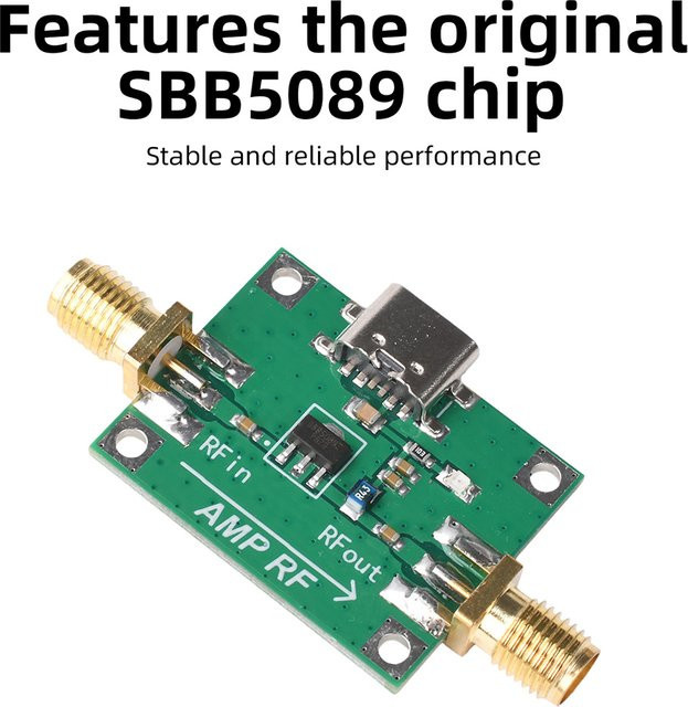 Ziqqucu RF-Leistungsverstärker SBB5089 Breitband RF-Signal-Vorverstärker mit 20dB Verstärkung, 5MHz-6GHz, USB-C Anschluss, Grün - Bild 1