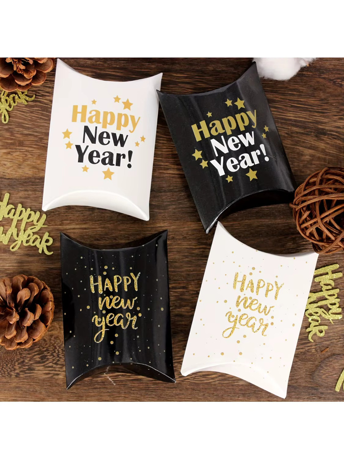 Geschenkboxen mit Frohes Neues Jahr Muster in Schwarz und Gold für Silvester Feiern aus Papier - Bild 6