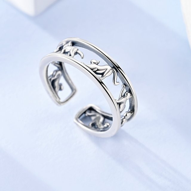 parmuz Offene Ringe, 925 Silber, Katzenmotiv, Damen, Mädchen - Bild 1