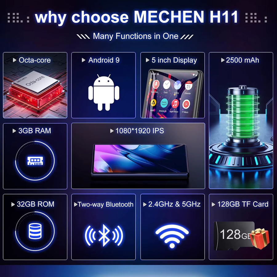 MECHEN MP3/MP4-Player mit Bluetooth und WLAN, 5-Zoll-IPS-Touchscreen 1080P, Schwarz - Bild 2