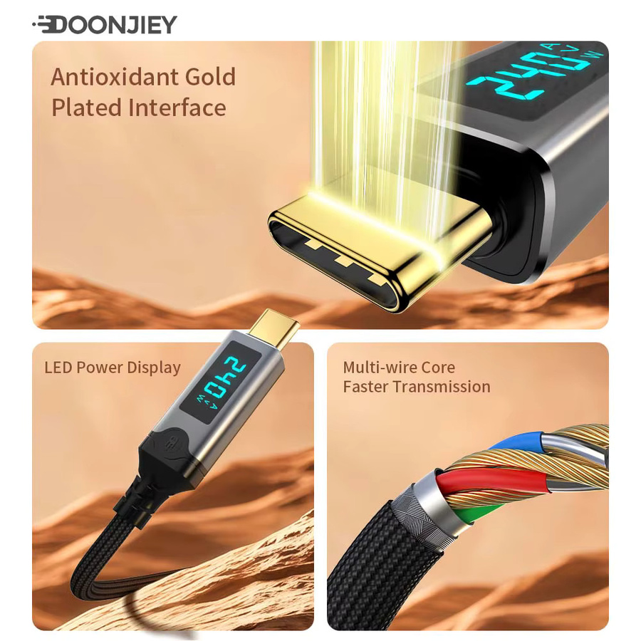 DOONJIEY USB-C Schnellladekabel mit 240 W Leistung, 80 Gbit/s Datenübertragung und LED-Anzeige für Thunderbolt 5/4, Monitor und Laptop - Bild 6