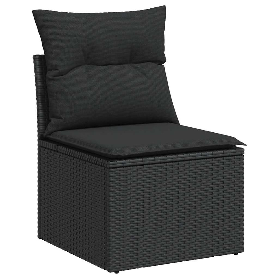 vidaXL 7-teilige Garten-Sitzgruppe in L-Form aus Polyrattan mit Kissen, Schwarz - Bild 3