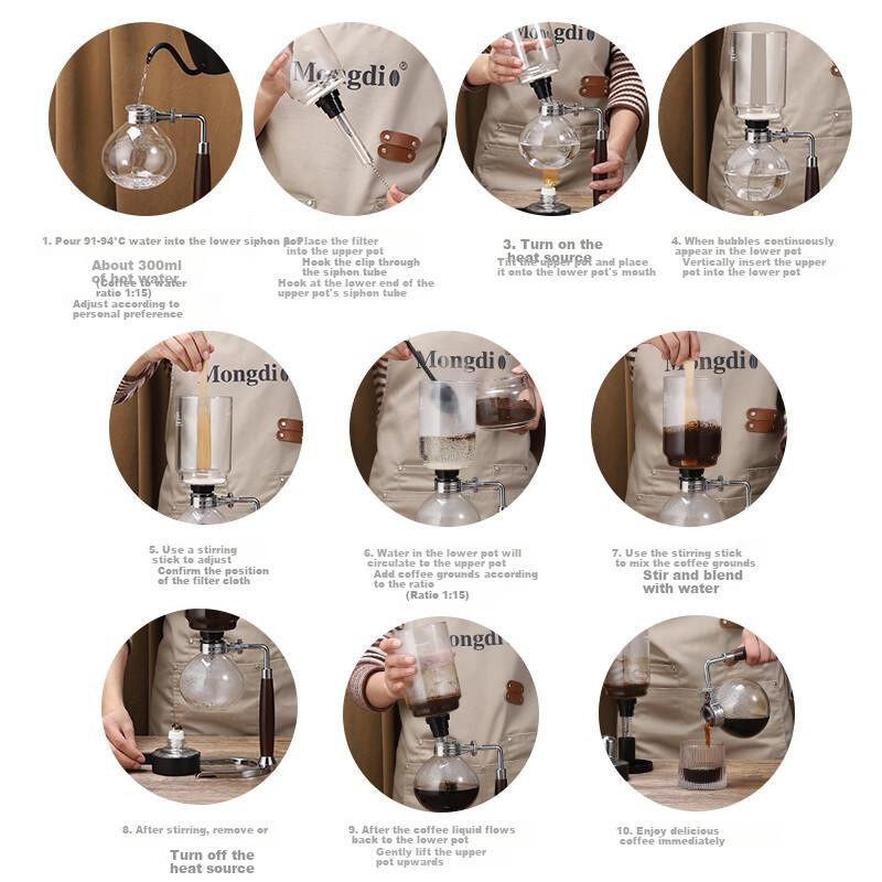 Mongdio Siphon-Kaffeemaschine Set für den Heimgebrauch, manuelle Kaffeekanne in transparent, 3 Tassen inklusive Geschenkbox - Bild 3