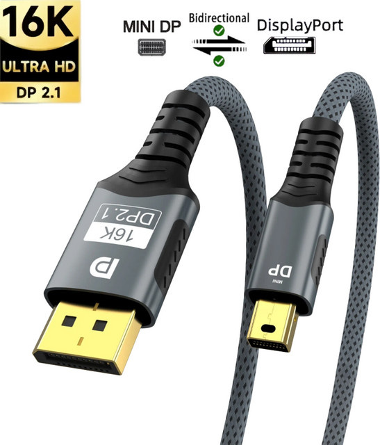 FDBOY Mini DisplayPort auf DisplayPort Kabel, bidirektionaler DP 2.1 Adapter für Gaming-Monitor und PC, Schwarz - Bild 1