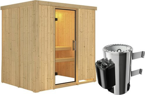 Karibu Sauna Kircholm aus Fichtenholz in Beige inklusive 3.6 kW Saunaofen mit integrierter Steuerung für 3 Personen, B/T/H: 198 x 151 x 196 cm - Bild 1