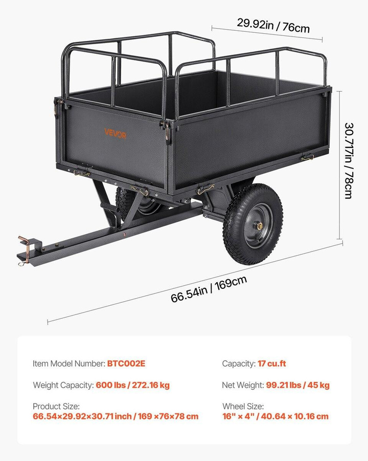 Schwerlast Stahl-Kippwagen 17 Cu. Ft für ATV/UTV Anhänger mit 600LB Traglast - Bild 9