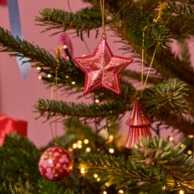 Green Living Weihnachts-Deko Hänger aus Papier und Holz im 6er-Set, Multicolor, Motive: Baum und Stern - Bild 1