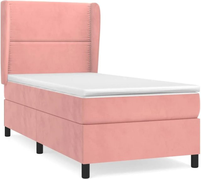 vidaXL Boxspringbett mit Matratze in Rosa aus Samt, Hybrid-Design mit Taschenfederkern, B/T: 90 x 200 cm - Bild 1