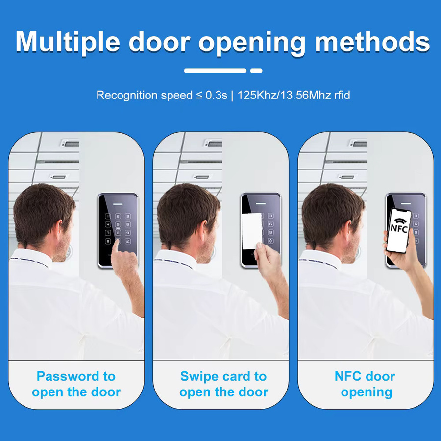 LUCKING DOOR RFID NFC Zugangskontroll-Tastatur in Schwarz mit Dual-Frequenz 125Khz und 13,56Mhz, Wasserdicht, Touchscreen und Hintergrundbeleuchtung für bis zu 1000 Benutzer - Bild 3