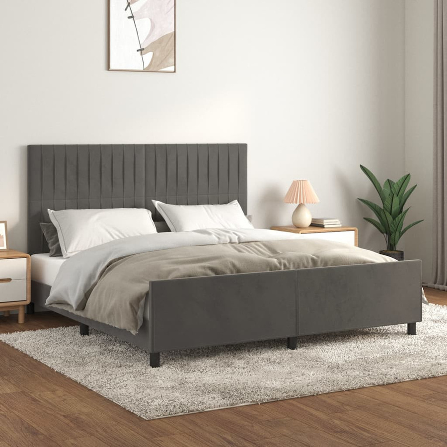 vidaXL Bettgestell mit Kopfteil aus Samt in Dunkelgrau, B/T/H: 160 x 200 x 128 cm - Bild 4