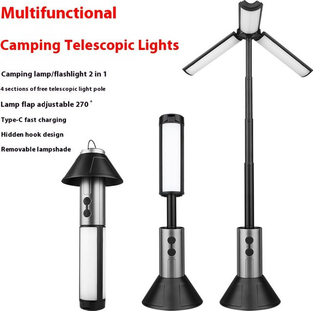 ESMARTER Tragbarer Teleskop-Suchscheinwerfer mit LED, wiederaufladbar und verstellbar, Schwarz/Silber - Bild 1