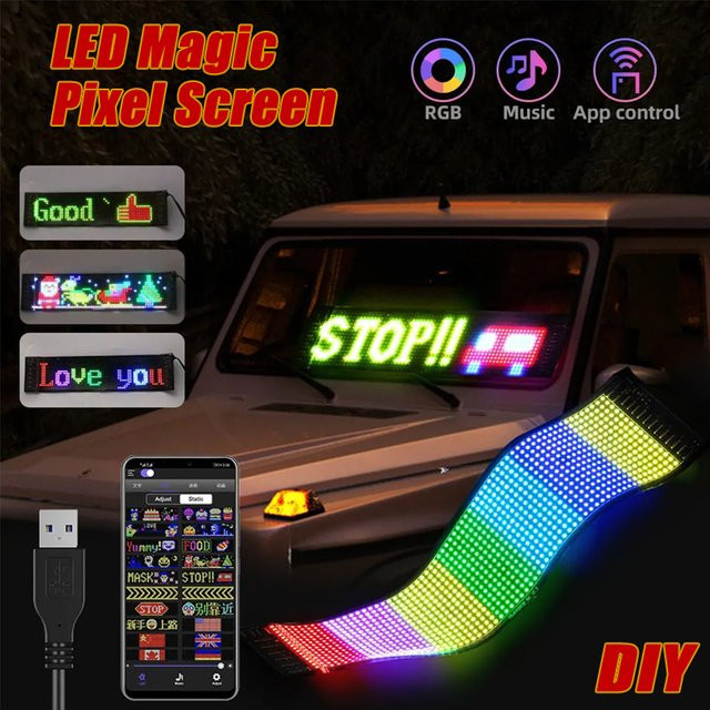 LINYILIGHT LED-Matrix-Pixel-Panel RGBIC App-gesteuerter programmierbarer Display in Schwarz mit USB-Anschluss - Bild 1