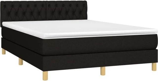 vidaXL Boxspringbett mit Matratze und LED-Unterbettbeleuchtung in Schwarz, Hybrid-Design mit USB-Ladeport und Taschenfederkern, B/T/H: 140 x 200 x 78 cm - Bild 1