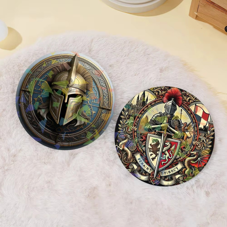Mittelalterliches Ritterschild-Abzeichen-Set als Emaille-Pin und glänzende Glas-Anstecknadel in Antik-Optik für Rucksack und Kostüm - Bild 5
