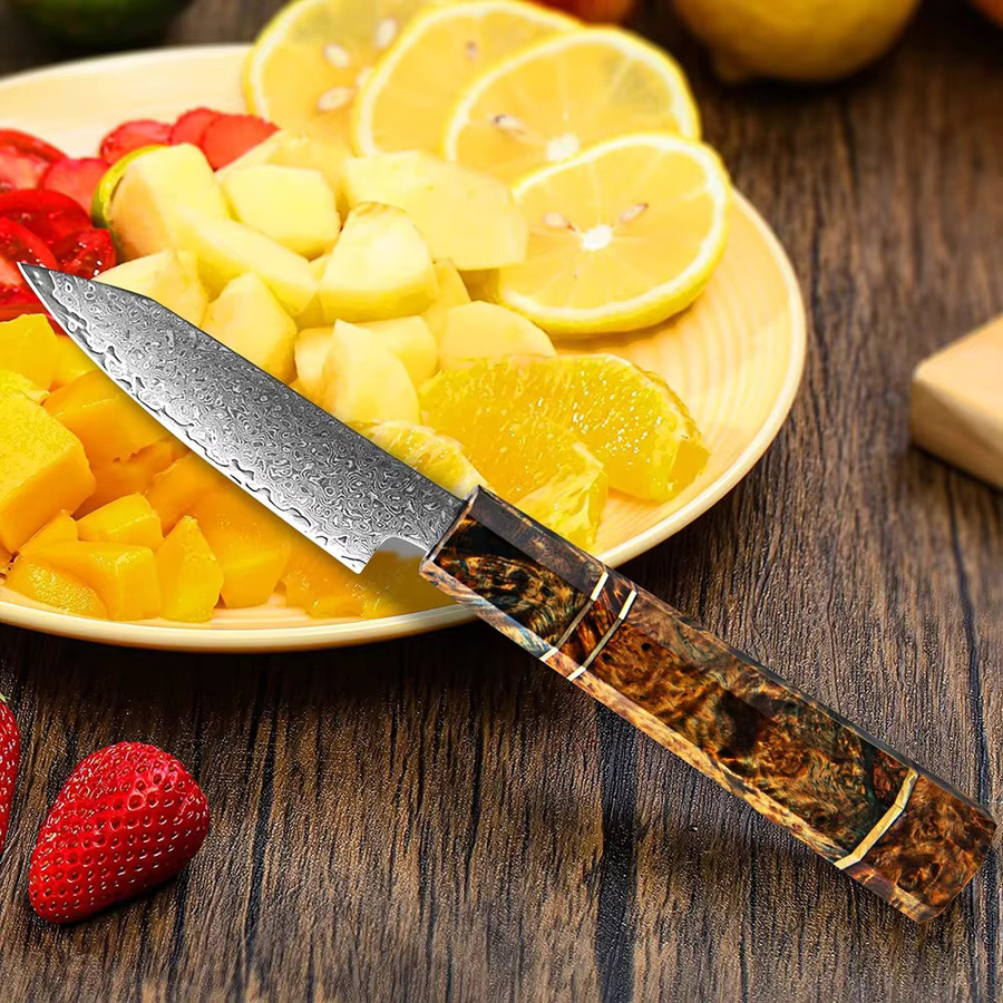 Xituo Damaskus Schälmesser aus Damaststahl mit achteckigem Holzgriff in Mehrfarben, 3,5 Zoll - Bild 5