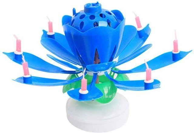 LG-EXPRO Lotus Light Drehbarer Lotusblumen Kerzenhalter in Blau für Kinder und Geburtstagsdekoration - Bild 1