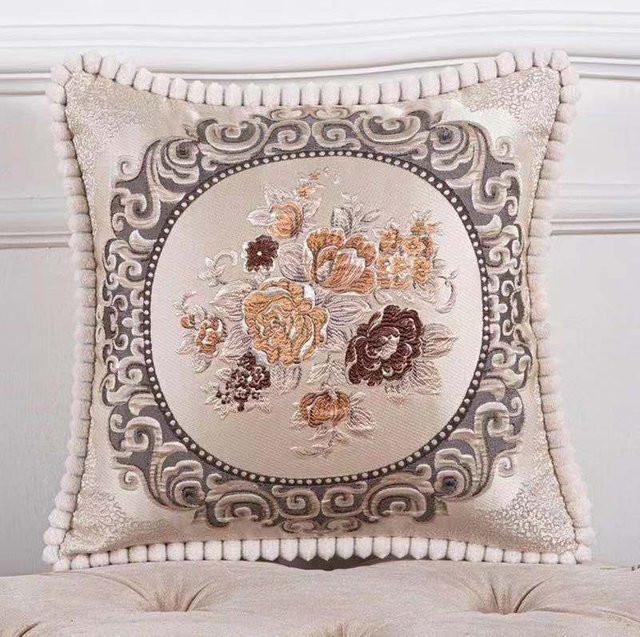 WTEMPO Jacquard-Kissenbezug mit Blumenmuster im Retro-europäischen Stil, quadratisch, B/T/H: 45 x 45 x 45 cm - Bild 1