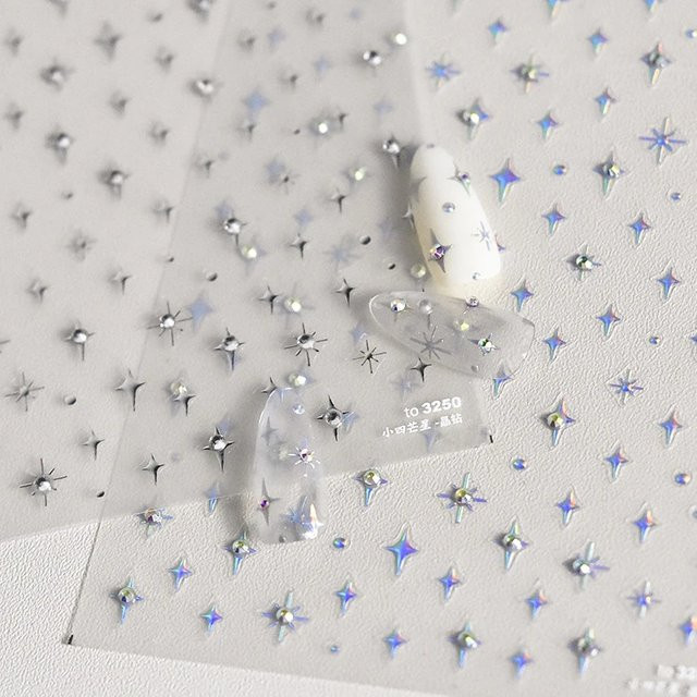 NAILFYOU Nagelaufkleber, Silber, Glänzend, Stern Strass - Bild 1