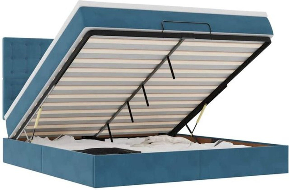 Vidaxl Ottoman Polsterbett mit Matratze aus Samt und Metall in Blau, B/T/H: 180 x 200 x 128 cm - Bild 1